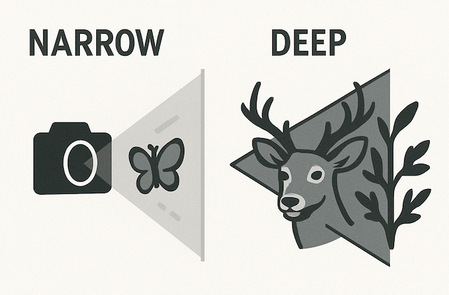 Comparison of narrow versus deep depth of field based on subject distance.