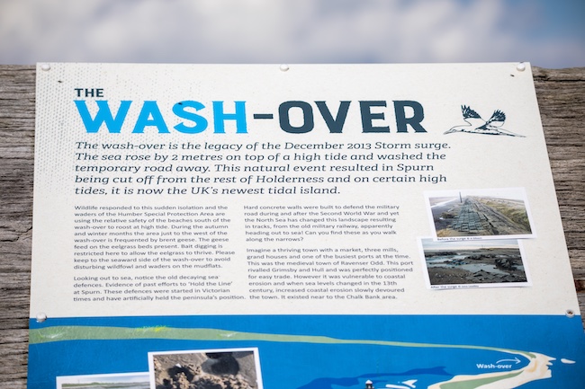 Sign giving information about the Wash Over at Spurn Point