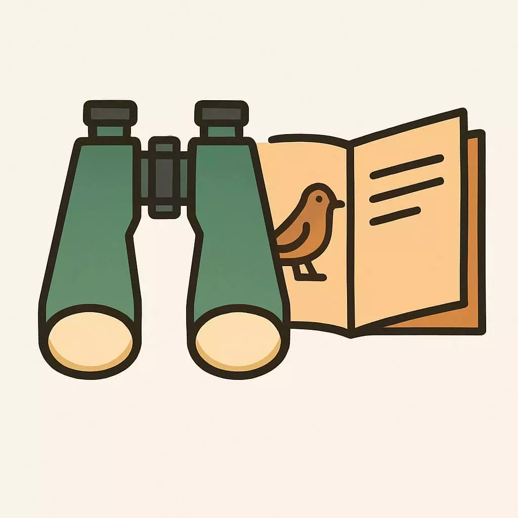 Birdwatching binoculars and field guide icon - link to How to Identify Wild Birds.
