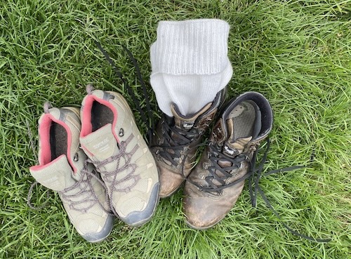 hiking boots and socks