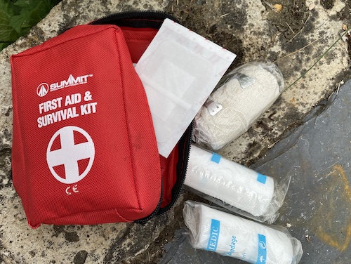 First aid kit with bandanges