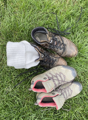 Two pairs of walking boots and thick socks